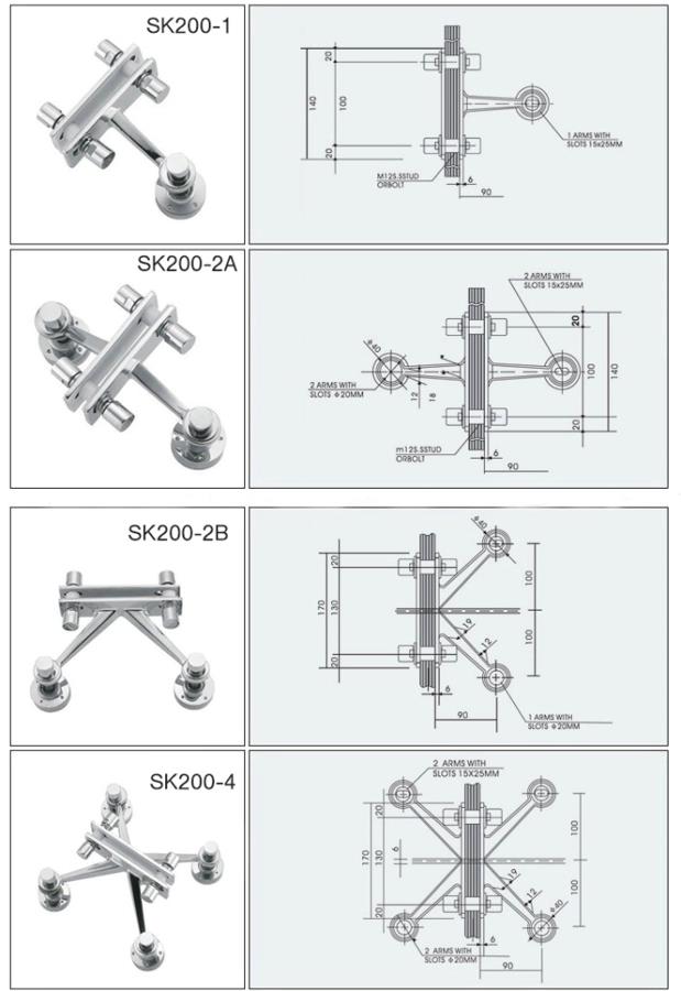 4 Way Glass Connection Fin Spider
